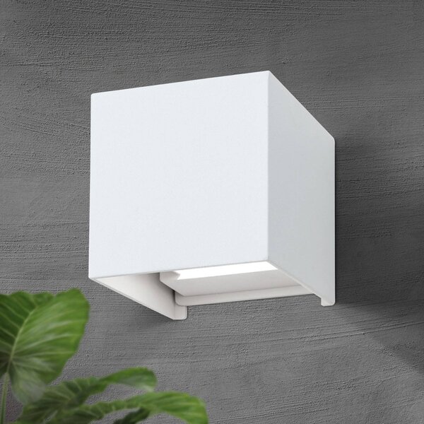 ORION LED kültéri fali világítás Cube, fehér, fém, 10 cm, fel/le, Fehér / opál, Alumínium, Modern