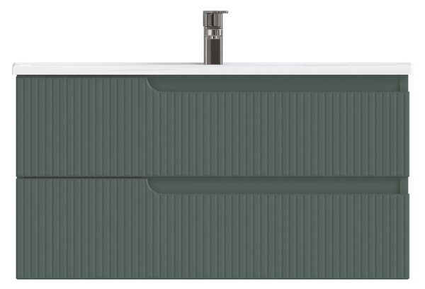 Piramida EURIDIKA fali fürdőszobabútor - műmárvány mosdóval -2 fiókos - PINO ZÖLD - 100 x 48 x 53 cm