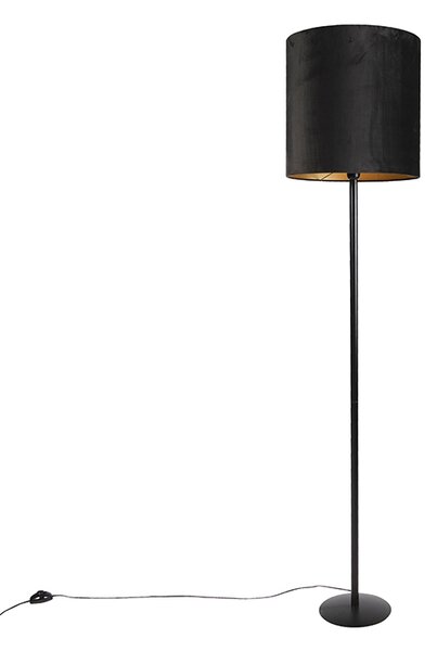 Fekete állólámpa fekete bársony búrával, arannyal 40 cm - Simplo