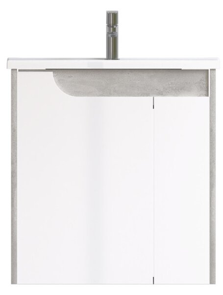 Piramida EURIDIKA fali fürdőszobabútor - műmárvány mosdóval -2 ajtós - FEHÉR-SZÜRKE - 65 x 48 x 62 cm