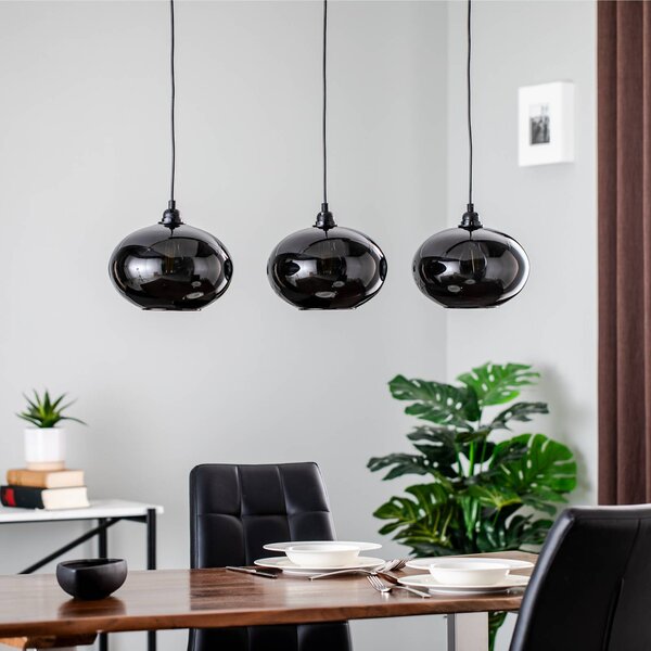 Opviq Akasztólámpa Füstölt 052 3-lámpás lineáris üveg Ø27cm, dimmelhető, Alu / szürke / cink, Nappali / Étkező, Üveg, Modern