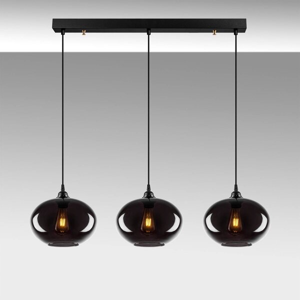Opviq Akasztólámpa Füstölt 052 3-lámpás lineáris üveg Ø27cm, dimmelhető, Alu / szürke / cink, Nappali / Étkező, Üveg, Modern