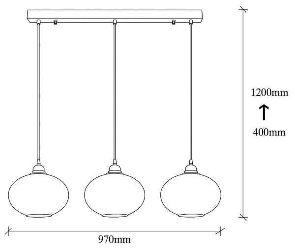 Opviq Akasztólámpa Füstölt 052 3-lámpás lineáris üveg Ø27cm, dimmelhető, Alu / szürke / cink, Nappali / Étkező, Üveg, Modern