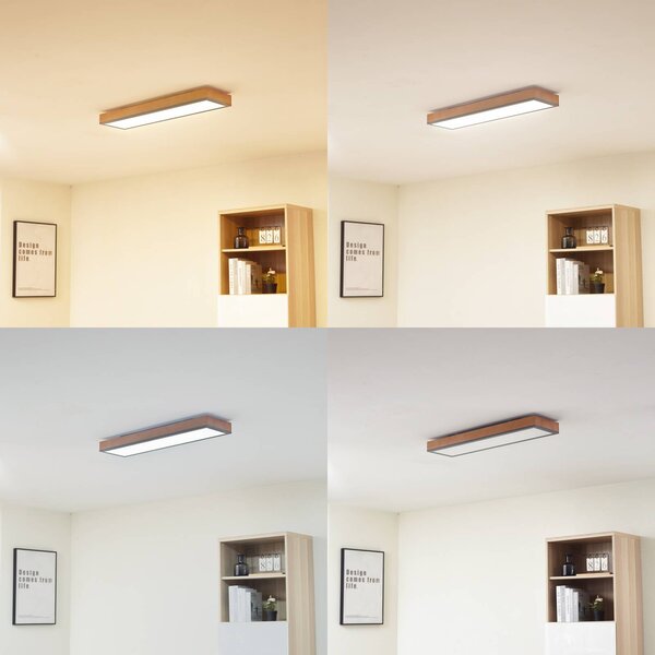 Lindby Laviona LED-es mennyezeti lámpa CCT-vel, 80 cm, dimmelhető, Világos fa, Nappali / Étkező, Fa, Modern