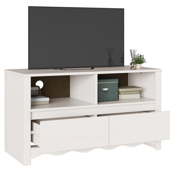TV Szekrény "DRAMMEN" Fehér 99x43x55 cm Tömbfa Fenyő