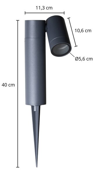 PRIOS Tulimar földi tüskés spotlámpa, 1 izzó, antracit, IP65, dimmelhető, Fekete, Alumínium, Modern