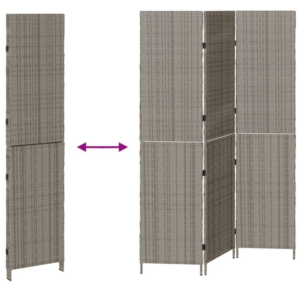 Szobaelválasztó 3 paneles Összecsukható Szürke 147x180 cm Poly Rattan