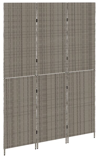 Szobaelválasztó 3 paneles Összecsukható Szürke 147x180 cm Poly Rattan