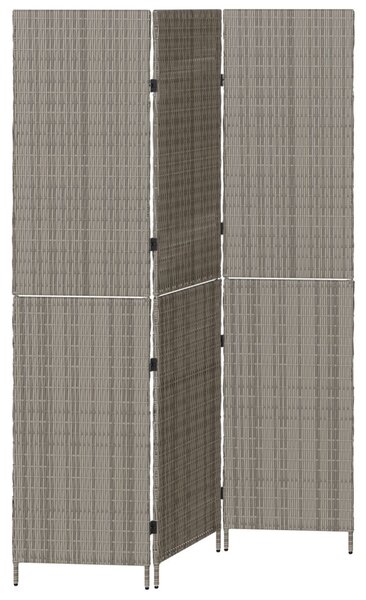 Szobaelválasztó 3 paneles Összecsukható Szürke 147x180 cm Poly Rattan