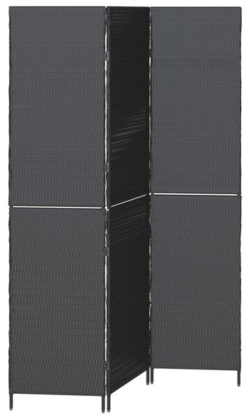 3 Paneles Elválasztó Fekete 146x180 cm Polirattan