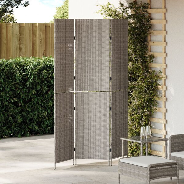Szobaelválasztó 3 paneles Összecsukható Szürke 147x180 cm Poly Rattan