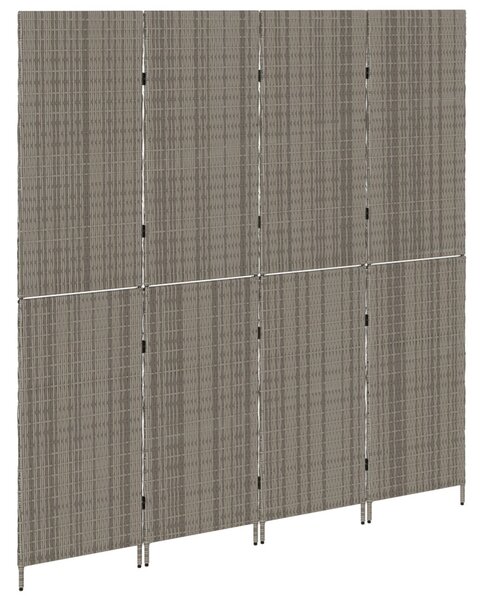 4 Paneles Összecsukható Szobaelválasztó Szürke 195x180 cm Poli Rattan