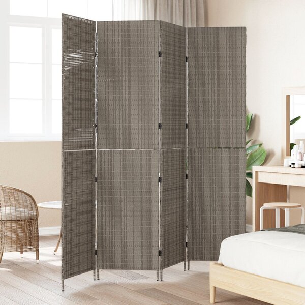 4 Paneles Összecsukható Szobaelválasztó Szürke 195x180 cm Poli Rattan