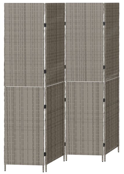 4 Paneles Összecsukható Szobaelválasztó Szürke 195x180 cm Poli Rattan