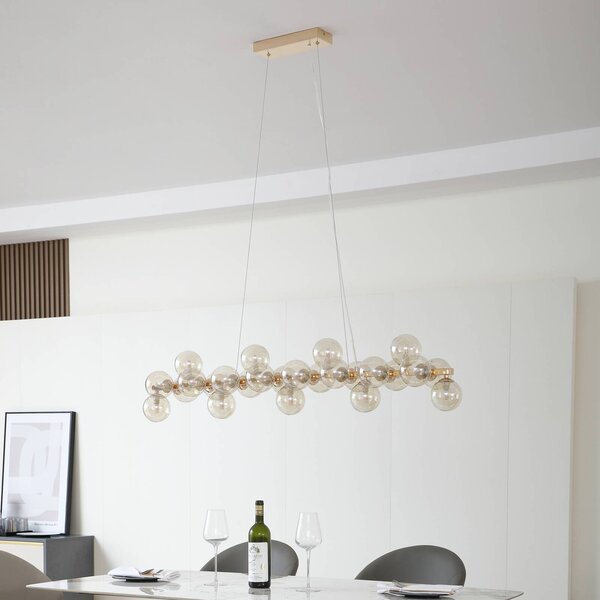 Lucande függőlámpa Naelen, arany/borostyán, 125 cm, üveg, G9, dimmelhető, Sárgaréz / arany, Nappali / Étkező, fém, Modern