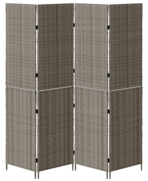 4 Paneles Összecsukható Szobaelválasztó Szürke 195x180 cm Poli Rattan