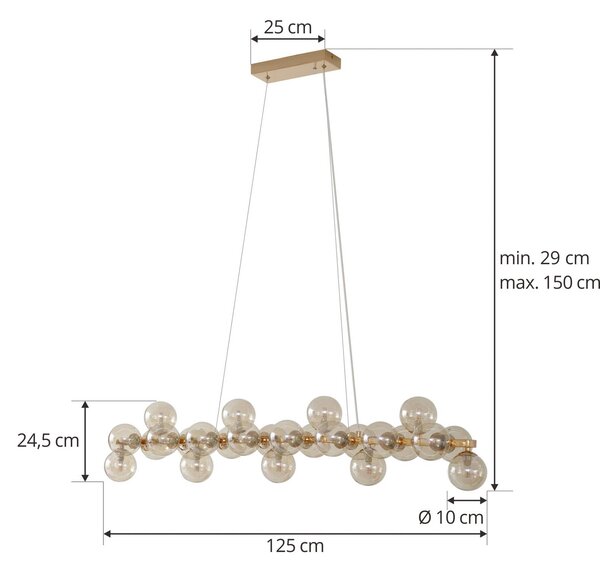 Lucande függőlámpa Naelen, arany/borostyán, 125 cm, üveg, G9, dimmelhető, Sárgaréz / arany, Nappali / Étkező, fém, Modern
