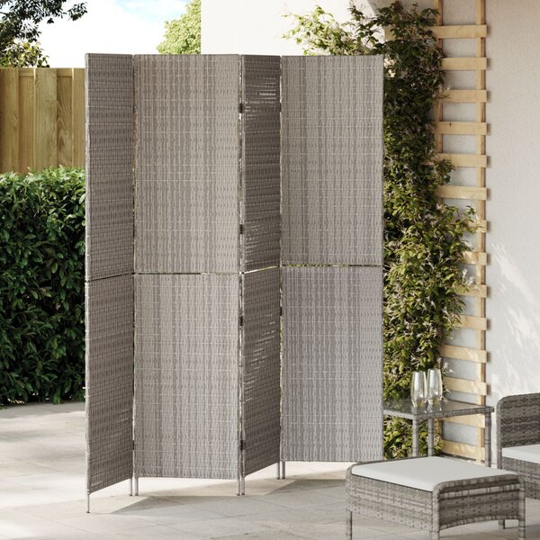 4 Paneles Összecsukható Szobaelválasztó Szürke 195x180 cm Poli Rattan