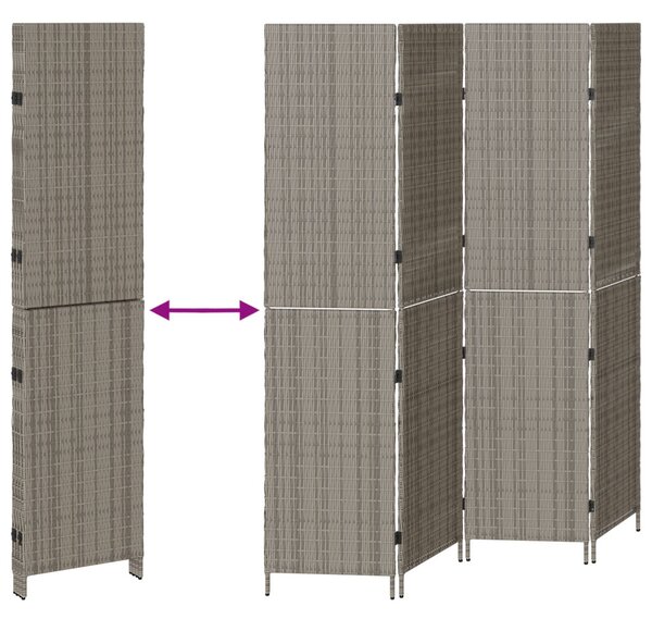 4 Paneles Összecsukható Szobaelválasztó Szürke 195x180 cm Poli Rattan