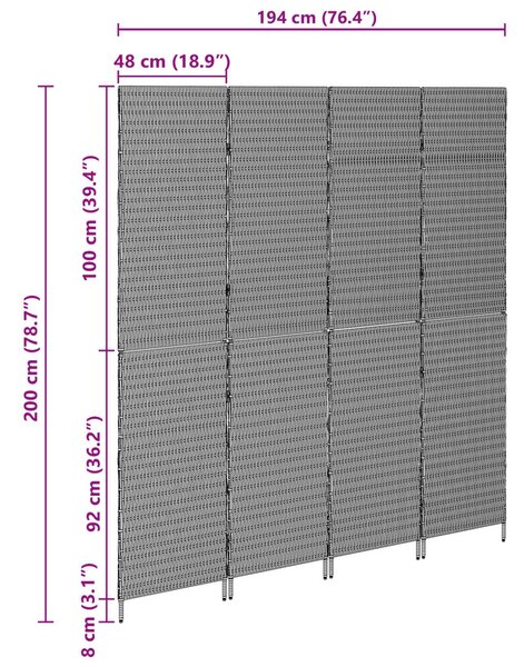 VidaXL Szobaelválasztó Bézs 195 x 180 cm polirattan