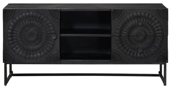 TV szekrény Fekete 105 x 30 x 54 cm Tömör Mangófa és Műszaki Fa