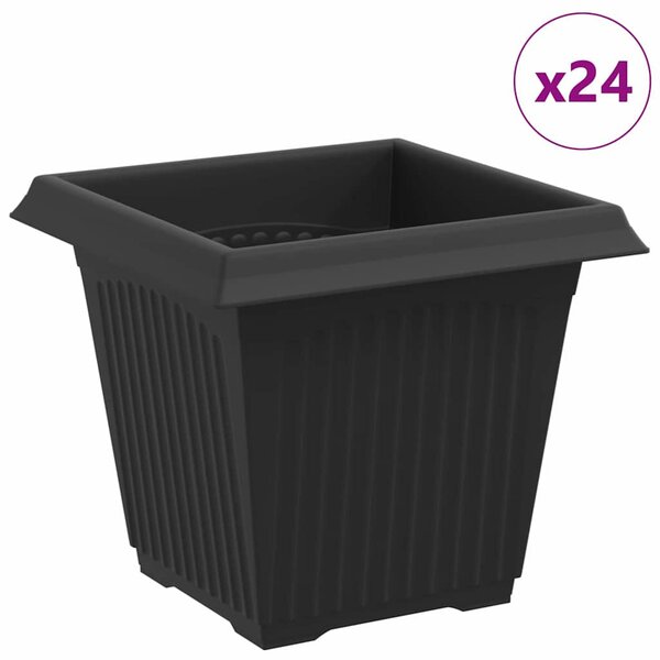 Négyzet Virágcserép 24 pcs Fekete 16 x 16 x 14 cm Műanyag