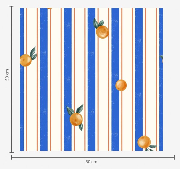 Tapéta Narancssárga gyümölcs kék és krém színű csíkokon, Tapétá geometria, Tapétá geometria csíkok, a01263 : Uwalls.hu