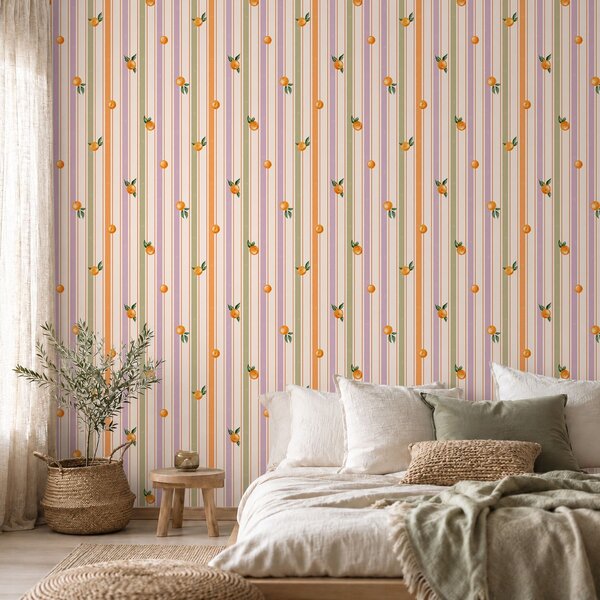 Tapéta Narancssárga gyümölcs színes csíkokkal, Tapétá geometria, Tapétá geometria csíkok, a01263v2 : Uwalls.hu