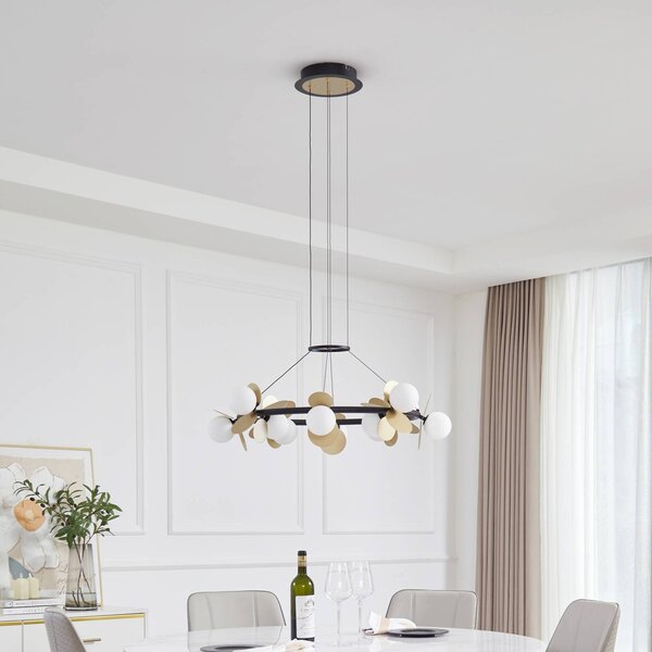 Lucande LED függőlámpa Pallo, 12 lámpás, fekete/arany, üveg, dimmelhető, Fekete, Nappali / Étkező, fém, Modern
