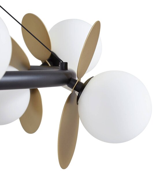 Lucande LED függőlámpa Pallo, 12 lámpás, fekete/arany, üveg, dimmelhető, Fekete, Nappali / Étkező, fém, Modern