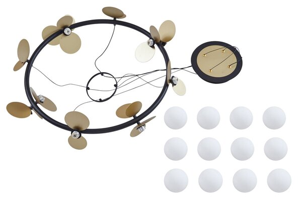 Lucande LED függőlámpa Pallo, 12 lámpás, fekete/arany, üveg, dimmelhető, Fekete, Nappali / Étkező, fém, Modern