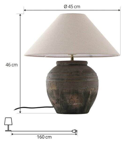 Lucande asztali világítás Thalorin, magasság 46 cm, szürke, kerámia, Barna / rozsda, Nappali / Étkező, Kerámia, Skandináv