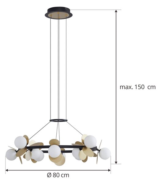 Lucande LED függőlámpa Pallo, 12 lámpás, fekete/arany, üveg, dimmelhető, Fekete, Nappali / Étkező, fém, Modern