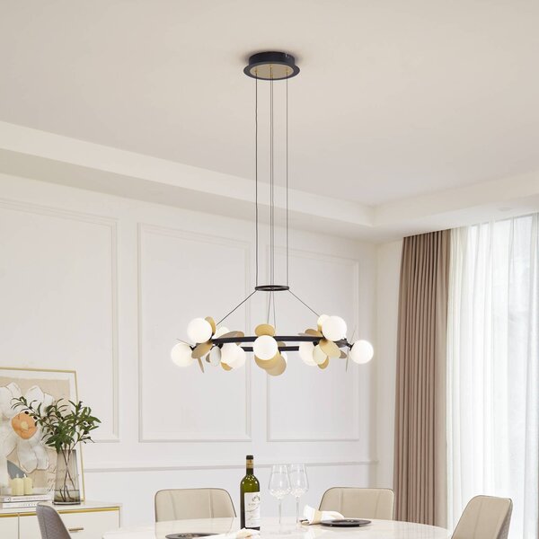 Lucande LED függőlámpa Pallo, 12 lámpás, fekete/arany, üveg, dimmelhető, Fekete, Nappali / Étkező, fém, Modern