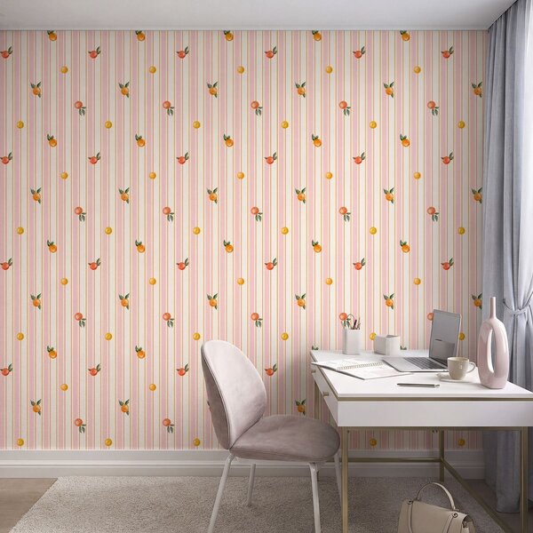 Tapéta Narancssárga gyümölcs rózsaszín és krém színű csíkokkal, Tapétá geometria, Tapétá geometria csíkok, a01263v4 : Uwalls.hu