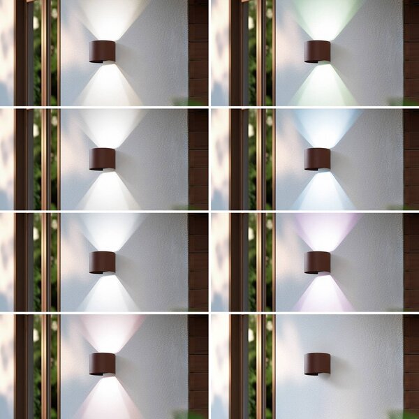 Lindby Smart LED kültéri falilámpa, Dara, rozsdás színű, kör alakú, CCT RGB,, dimmelhető, Barna / rozsda, Műanyag, Modern