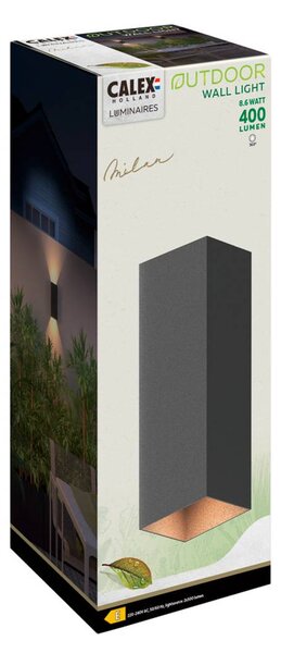 Calex LED kültéri fali lámpa Téglalap fel/le magasság 23cm fekete, Fekete, Alumínium, Modern