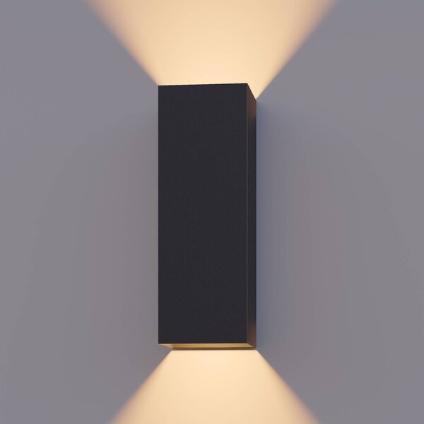 Calex LED kültéri fali lámpa Téglalap fel/le magasság 23cm fekete, Fekete, Alumínium, Modern