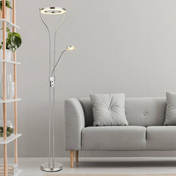Globo LED állólámpa Ebro, magasság 194 cm, nikkel színű, 2-lámpás., dimmelhető, Alu / szürke / cink, Nappali / Étkező, fém, Modern