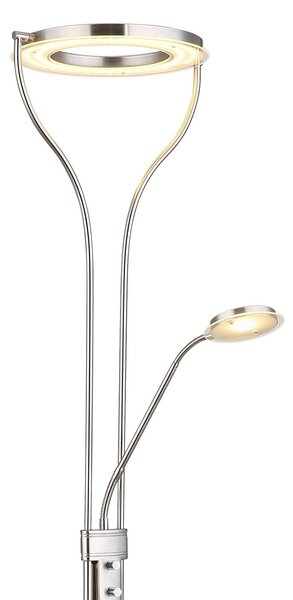 Globo LED állólámpa Ebro, magasság 194 cm, nikkel színű, 2-lámpás., dimmelhető, Alu / szürke / cink, Nappali / Étkező, fém, Modern