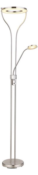 Globo LED állólámpa Ebro, magasság 194 cm, nikkel színű, 2-lámpás., dimmelhető, Alu / szürke / cink, Nappali / Étkező, fém, Modern