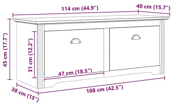 VidaXL Előszoba pad fiókkal BODO Méz barna 118 x 40 x 50 cm Faanyag