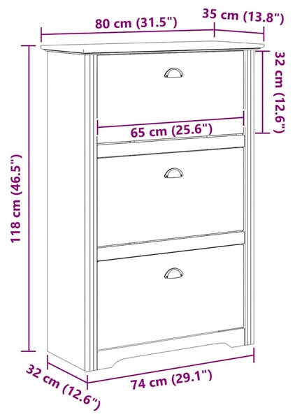 Cipőtartó fiókkal BODO Méz barna 80 x 35 x 118 cm Faanyag