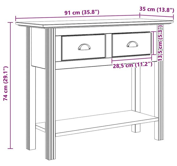 Konzolasztal fiókkal BODO Méz barna 91 x 34.7 x 74 cm Faanyag