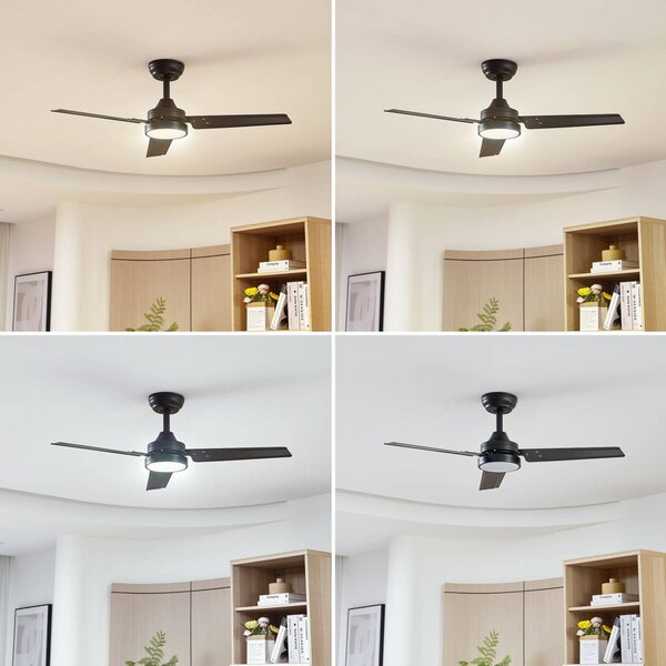 Lindby LED mennyezeti ventilátor Aerallo, fekete, CCT, csendes, Fekete, Nappali / Étkező, fém, Modern