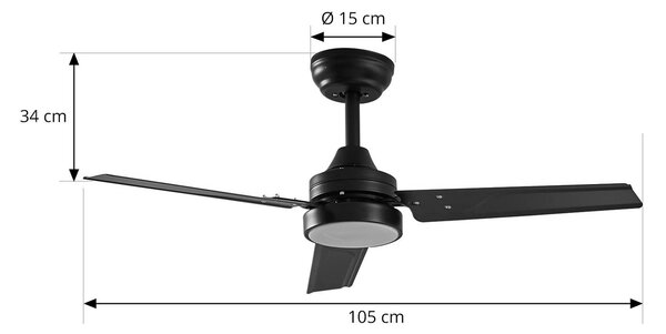 Lindby LED mennyezeti ventilátor Aerallo, fekete, CCT, csendes, Fekete, Nappali / Étkező, fém, Modern