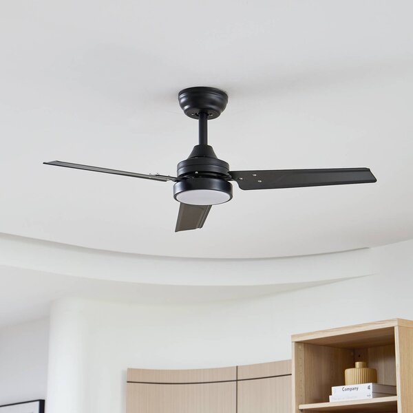 Lindby LED mennyezeti ventilátor Aerallo, fekete, CCT, csendes, Fekete, Nappali / Étkező, fém, Modern