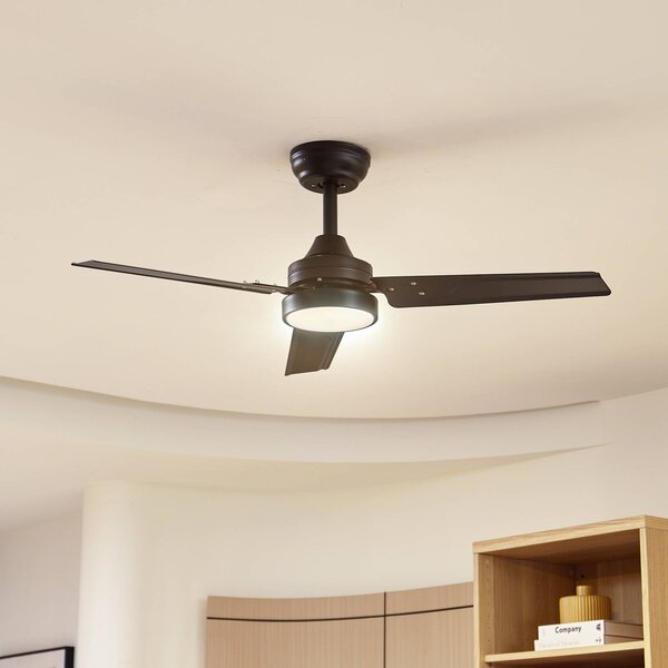 Lindby LED mennyezeti ventilátor Aerallo, fekete, CCT, csendes, Fekete, Nappali / Étkező, fém, Modern