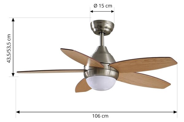 Lindby LED mennyezeti ventilátor Klasika, DC, csendes, 106 cm, CCT, Fehér / opál, Nappali / Étkező, fém