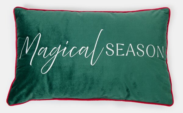 Sinsay - Karácsonyi dekoratív párna ezüst „Magical Season” felirattal - sötétzöld